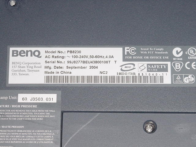 BENQ PB8230 Tag